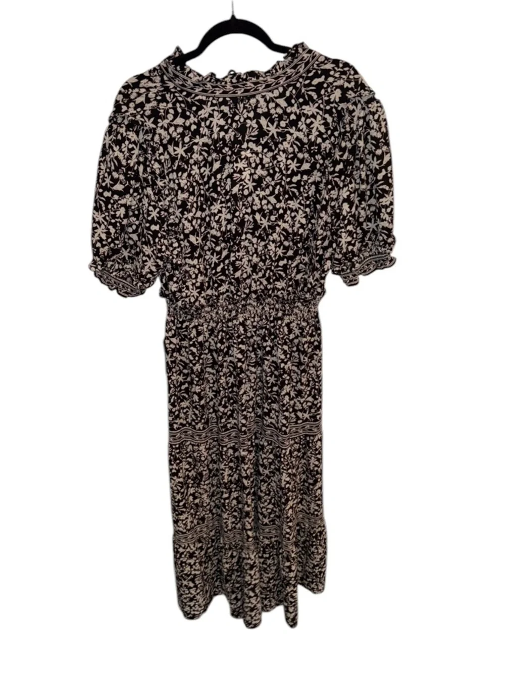 Max Studio Black Floral Smocked Midi Dress Short Sleeve 1X NWT - Picture 5 of 5